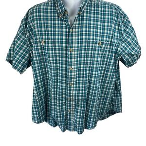 C.E. Schmidt Workwear Teal Plaid Cotton Button Down Shirt, Size 2X